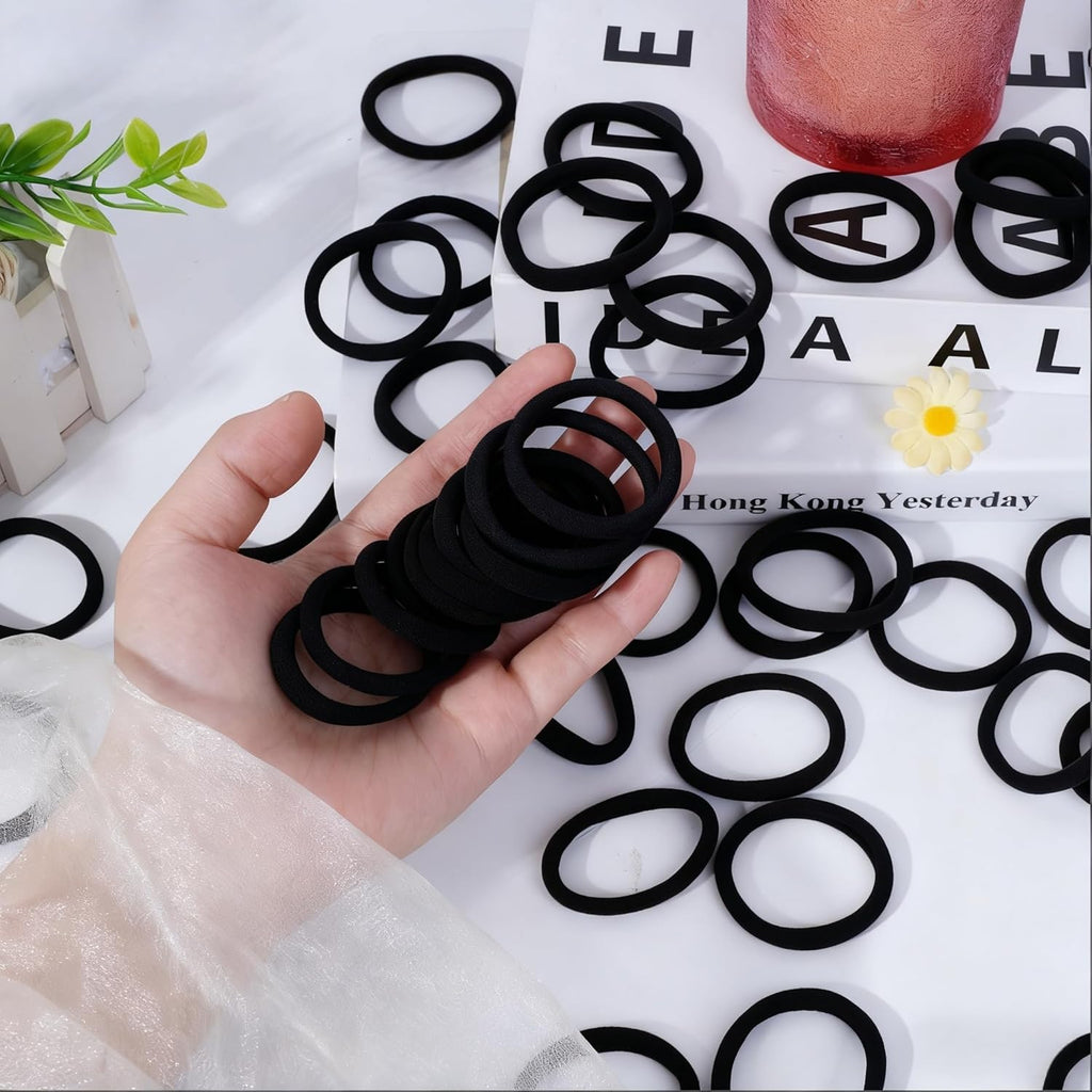 💇‍♀️ 50pk Black Seamless No-Damage Hair Ties | Soft Ponytail Holders