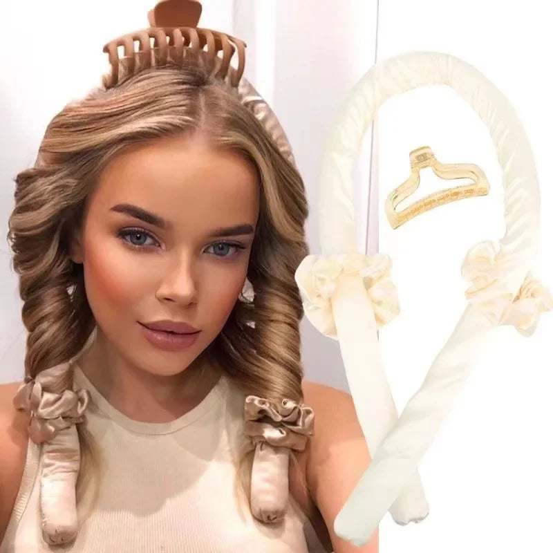Silk Heatless Curling Ribbon Set with Satin Hair Claw Clip
